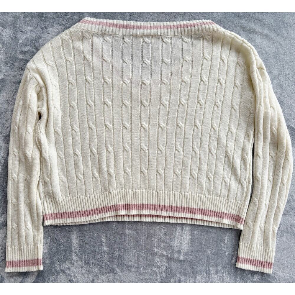 Alredine Sweater Womens XL Ivory Cream Pink Preppy Cable Knit Acedemia Pullover - Picture 2 of 5